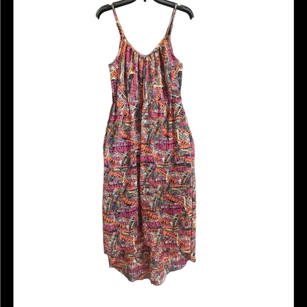 Angie Multi Color Print High Low Sleeveless Dress. Size Medium.